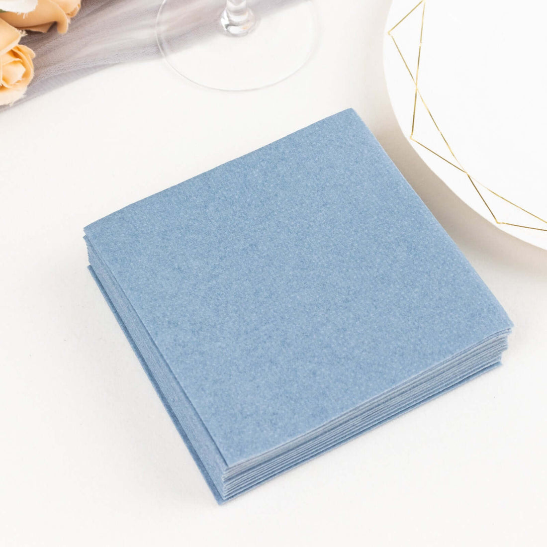 20 Pack Dusty Blue Soft Linen-Feel Airlaid Paper Beverage Napkins, Highly Absorbent Disposable