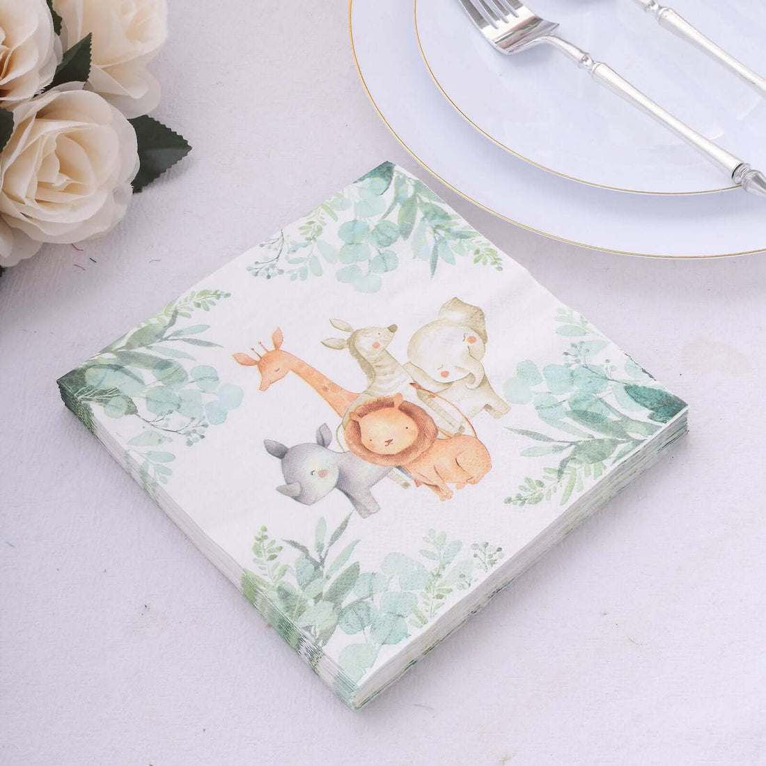 20 Pack Safari Animal Print Paper Beverage Napkins, Jungle Theme Disposable Cocktail