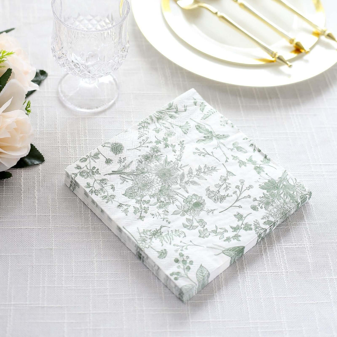20 Pack Sage Green 2-Ply Paper Cocktail Napkins in French Toile Print, Highly Absorbent Soft