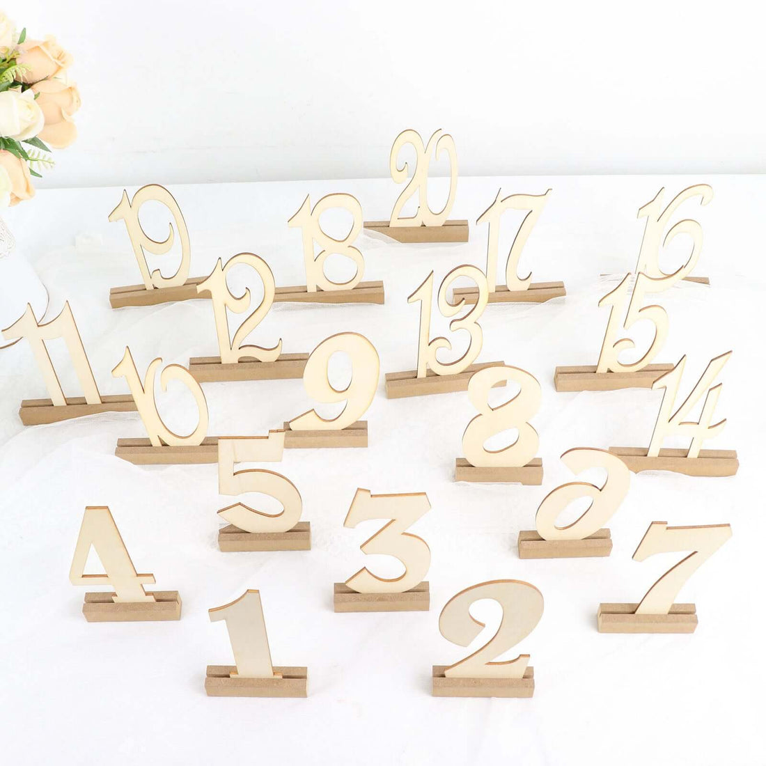 Wooden Table Numbers 1-20 With Holder Base 6 Inch