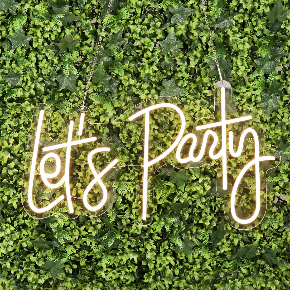 23 Inch LED Let's Party Neon Light Sign Party Wall Décor 5 Feet Hanging Chain 