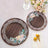 25 Pack Brown Rustic Wood Print 10inch Paper Dinner Plates With Floral Lace Rim, Round Disposable