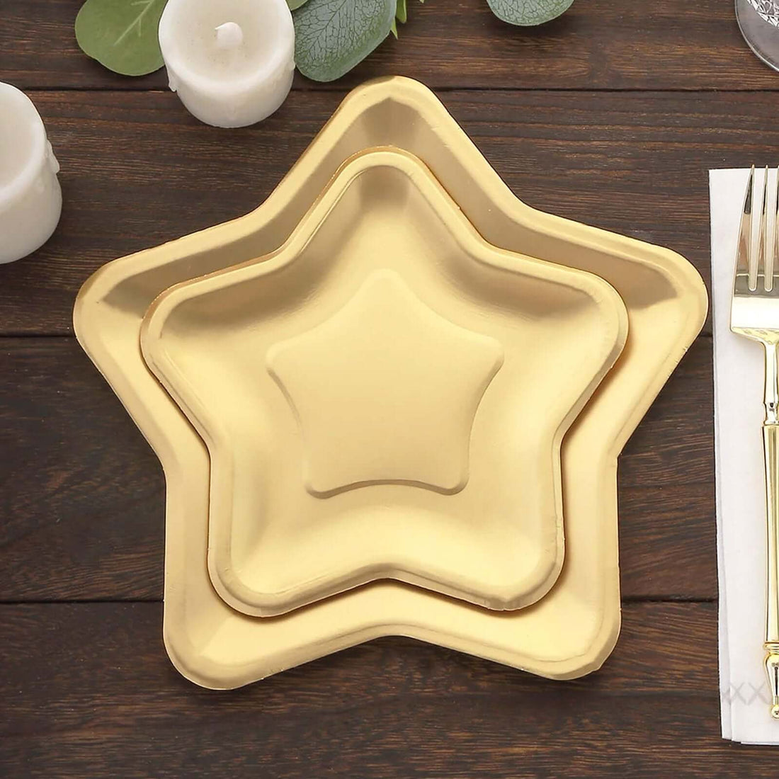 25 Pack Matte Gold Star Shaped Paper Dessert Appetizer Plates, 7inch Eco Friendly Salad Plates