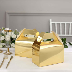 25 Pack Metallic Gold Party Favor Gift Tote Gable Box Bags, Candy Treat Boxes 6"x3.5"x7"