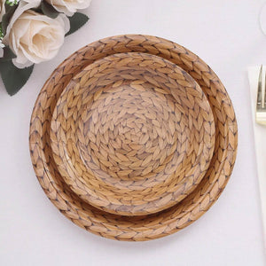 25-Pack Paper Round Dessert Plates 7" Natural with Woven Rattan Print - 300GSM Rustic Farmhouse Disposable Appetizer Salad Plates for Country Chic Celebrations