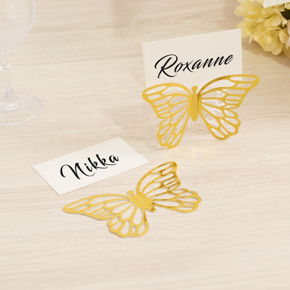 25-Pack Paper Butterfly Place Card Holders 3"x5" Gold with White Printable Cards - 3D Free Standing Table Number Stands