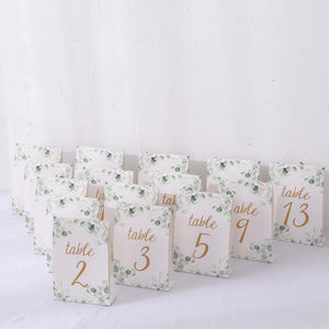 25-Pack Paper Wedding Table Numbers 7" White/Green Eucalyptus Leaves