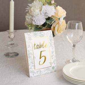 25-Pack Paper Wedding Table Numbers 7" White/Sage Green French Toile