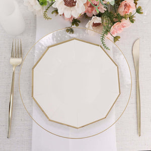 25-Pack Paper Decagon Appetizer Plates 7" White with Gold Foil Rim - Modern Geometric Dessert/Salad Plates for Stylish Tablescapes