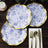 25 Pack | 8inch White / Blue Chinoiserie Paper Dessert Appetizer Plates With Gold Wavy Rim Floral