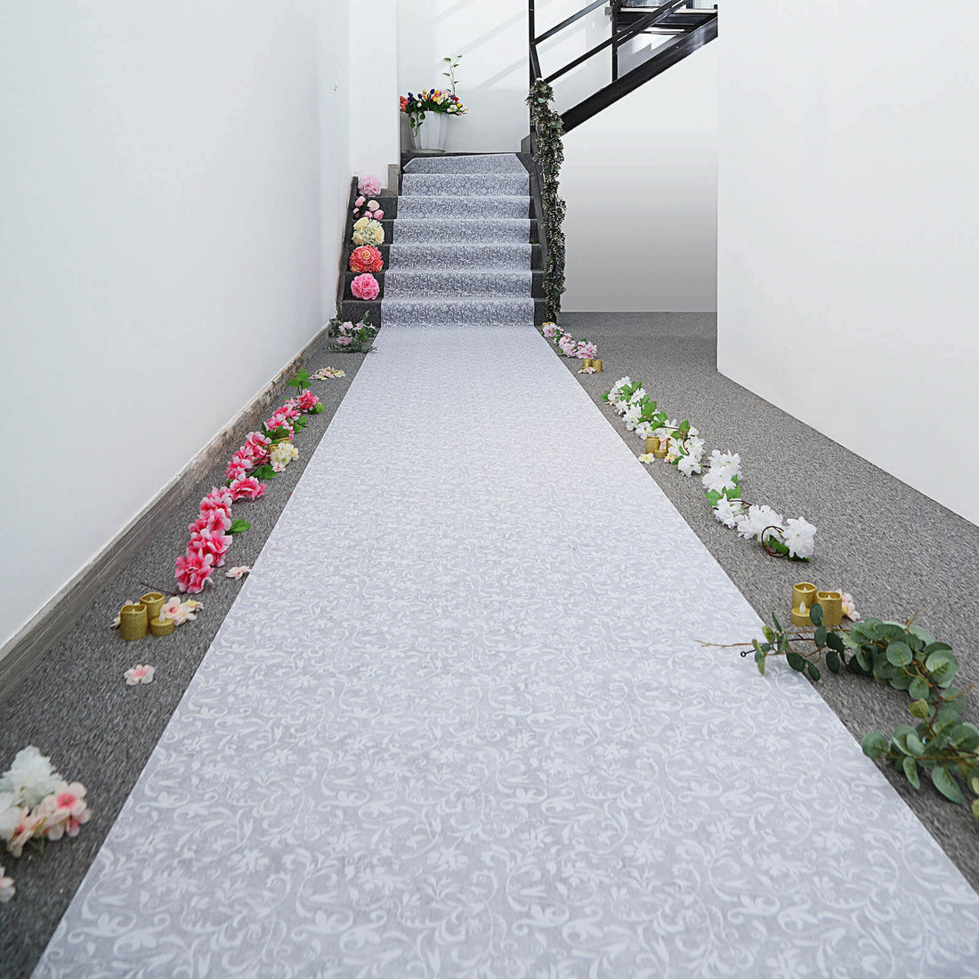 Floral White Lace Aisle Runner 36 Inch x 100 Feet