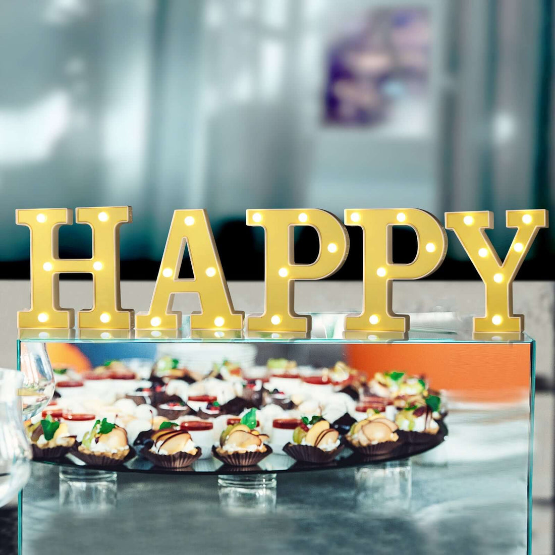 6 Gold 3D Marquee Letters - Warm White 6 LED Light Up Letters - H