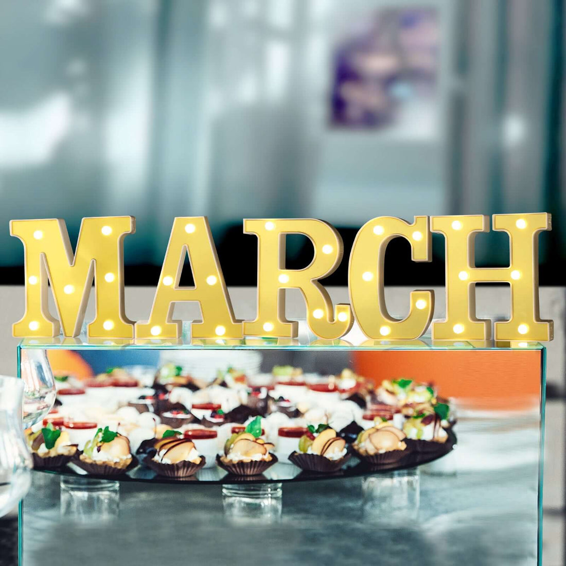 3D Marquee Letter "M" Gold with Warm White 7 LED Lights 6" - Light-Up Accent for Displays