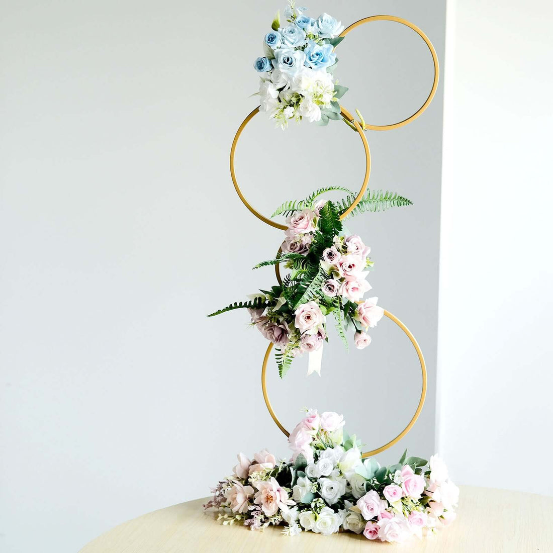Hoop Pillar Flower Stand 4 Tier Wreath Arch 3 Feet Gold Metal