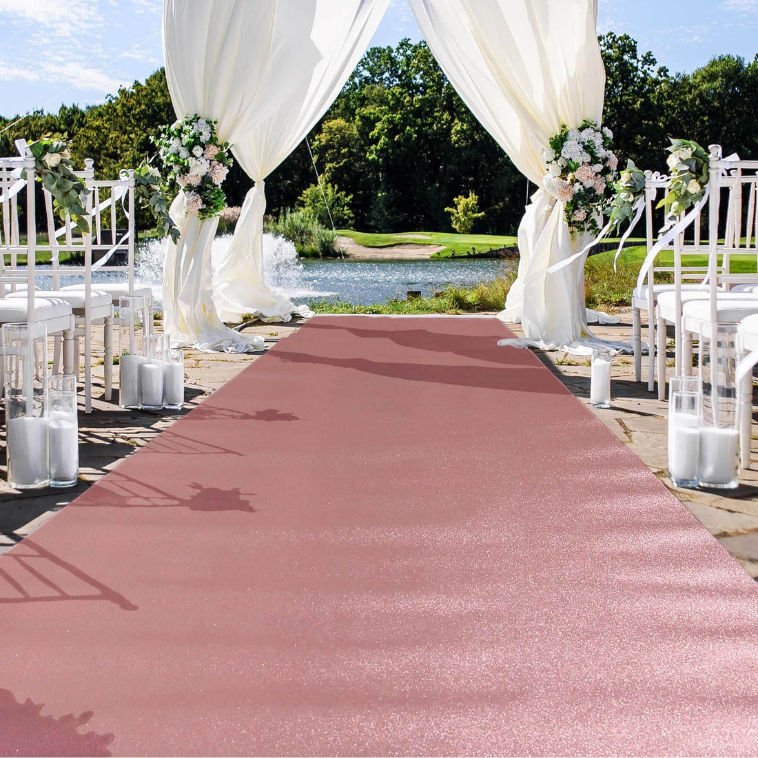 Non Woven Blush Rose Gold Sparkle Glitter Aisle Red Carpet Runner 3 Feet x 50 Feet