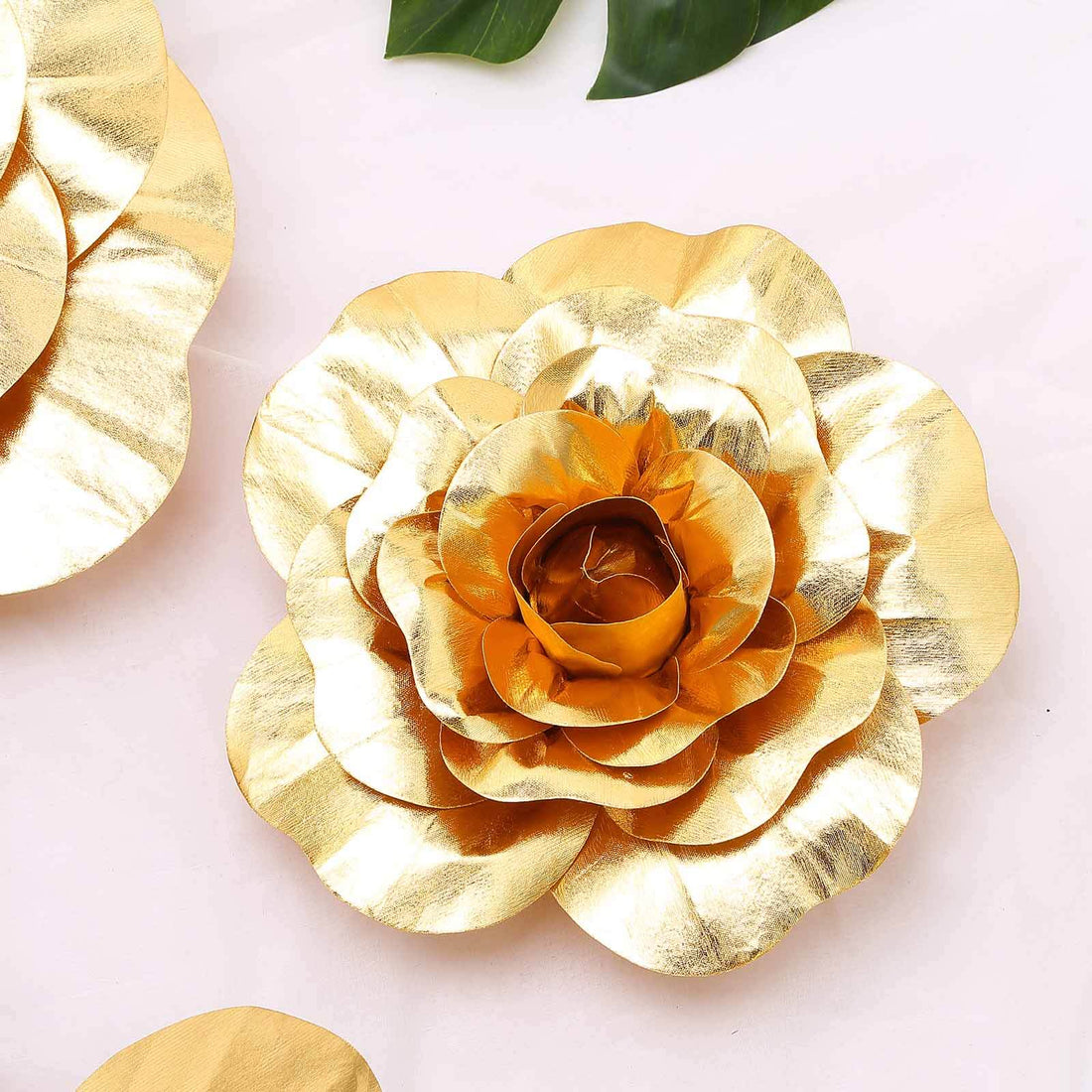 4 Pack Metallic Gold Artificial Real Touch Large Foam DIY Craft Roses 12 Inch