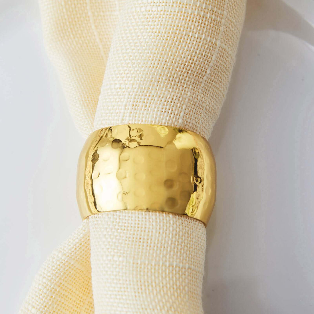 4 Pack Metallic Gold Hammered Napkin Rings Metal