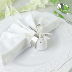4 Pack Silver Metal Fork Knife Spoon Design Napkin Rings - Utensil Themed Napkin Holders