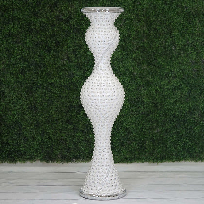 Magical Mermaid Style Mirror Mosaic and Pearl Studded Floor Vase 40"