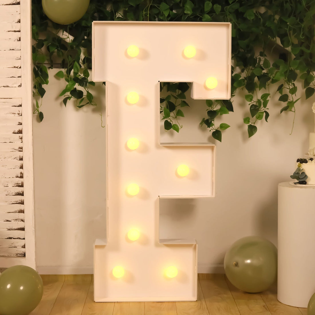 4ft White Marquee Light Up Letter F Large Mosaic Balloon Frame Pre-Cut Foam Board 10 Warm White