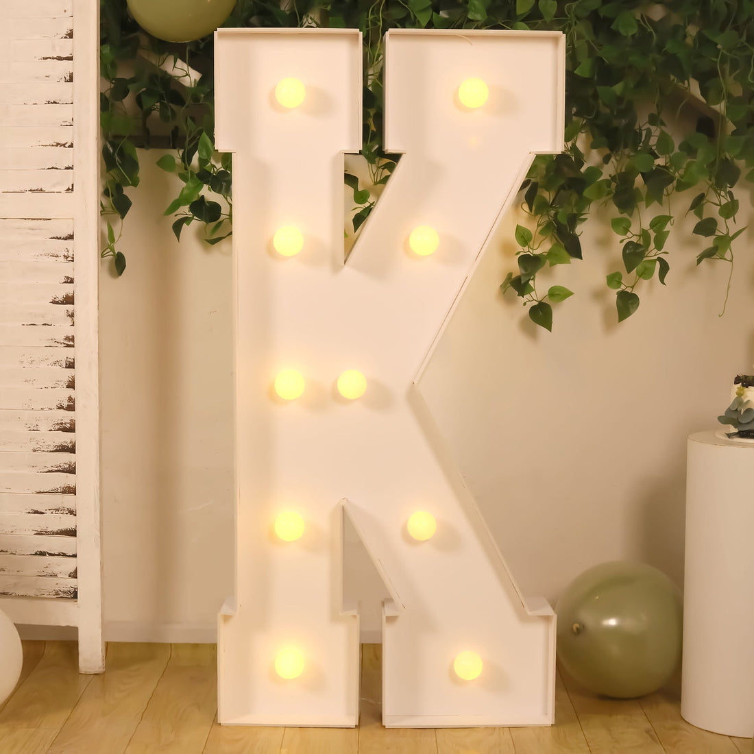 4ft White Marquee Light Up Letter K Large Mosaic Balloon Frame Pre-Cut Foam Board 10 Warm White