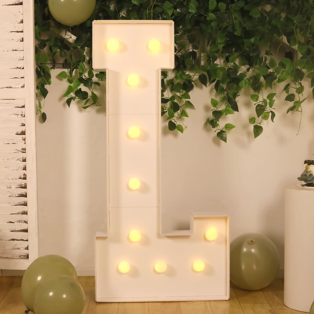 4ft White Marquee Light Up Letter L Large Mosaic Balloon Frame Pre-Cut Foam Board 10 Warm White