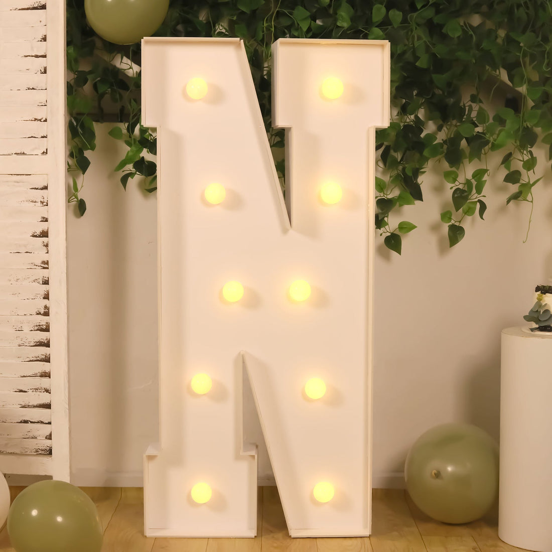 4ft White Marquee Light Up Letter N Large Mosaic Balloon Frame Pre-Cut Foam Board 10 Warm White