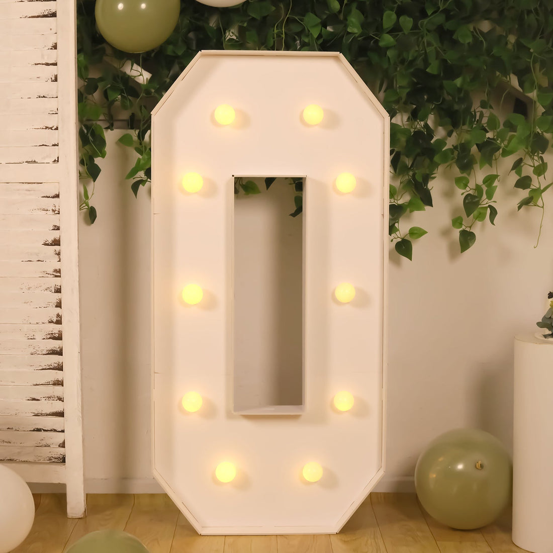 4ft White Marquee Light Up Letter O Large Mosaic Balloon Frame Pre-Cut Foam Board 10 Warm White