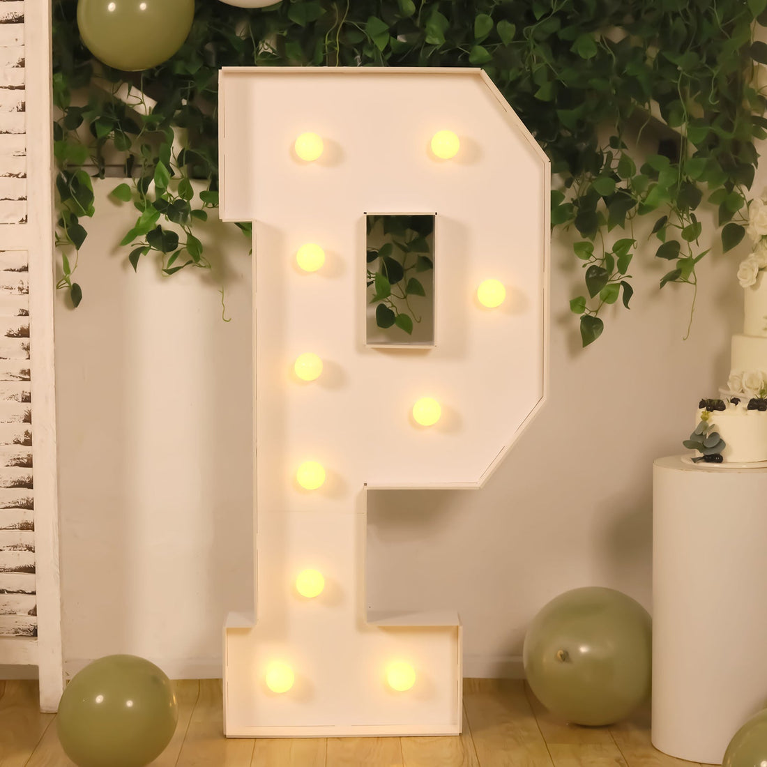 4ft White Marquee Light Up Letter P Large Mosaic Balloon Frame Pre-Cut Foam Board 10 Warm White