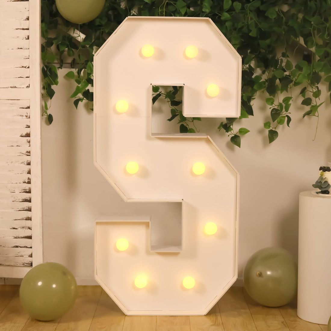 4ft White Marquee Light Up Letter S Large Mosaic Balloon Frame Pre-Cut Foam Board 10 Warm White