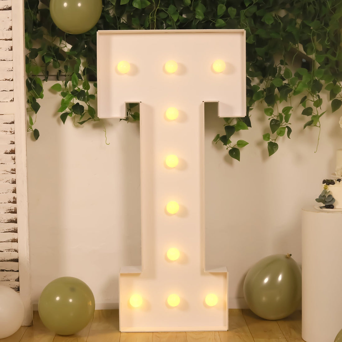 4ft White Marquee Light Up Letter T Large Mosaic Balloon Frame Pre-Cut Foam Board 10 Warm White