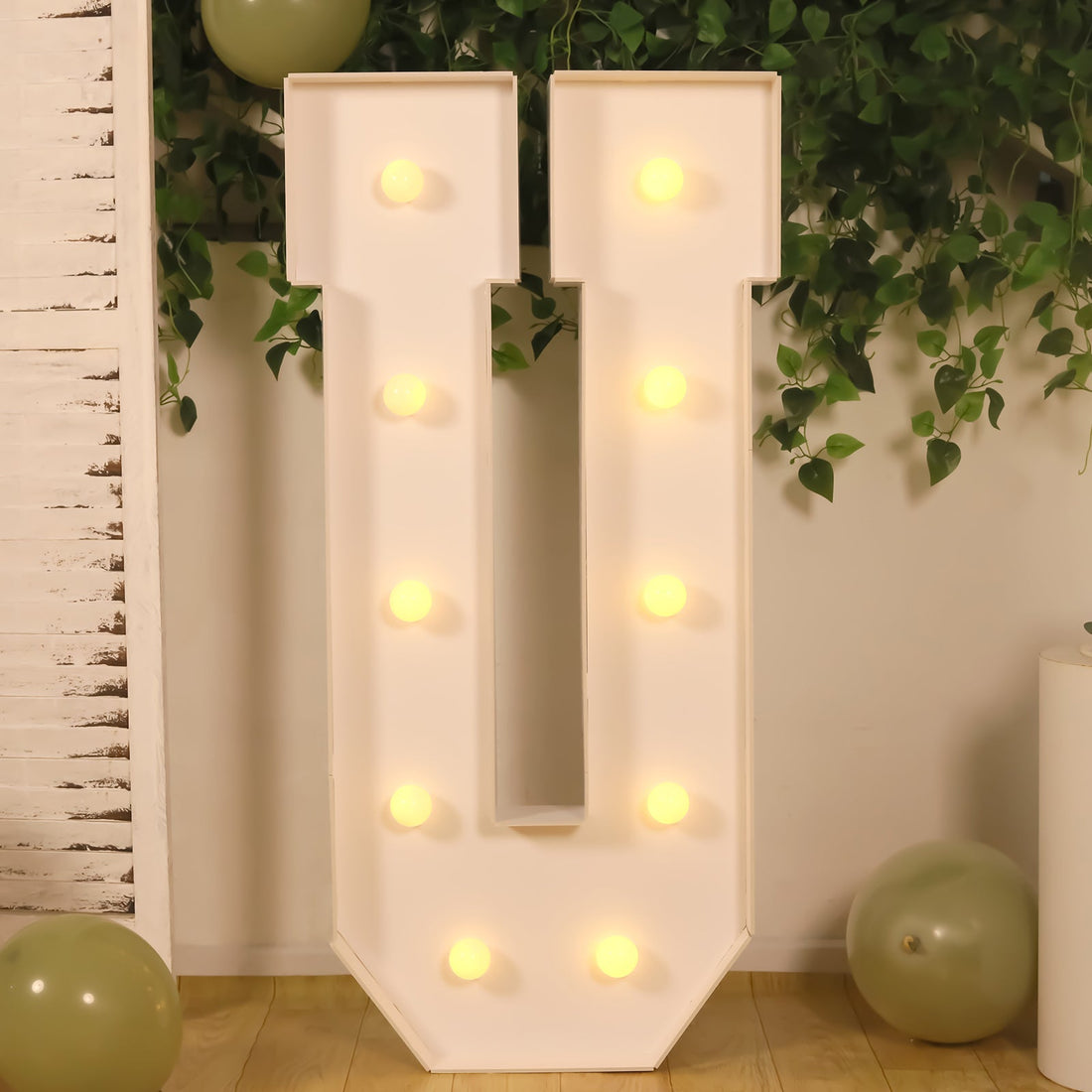 4ft White Marquee Light Up Letter U Large Mosaic Balloon Frame Pre-Cut Foam Board 10 Warm White