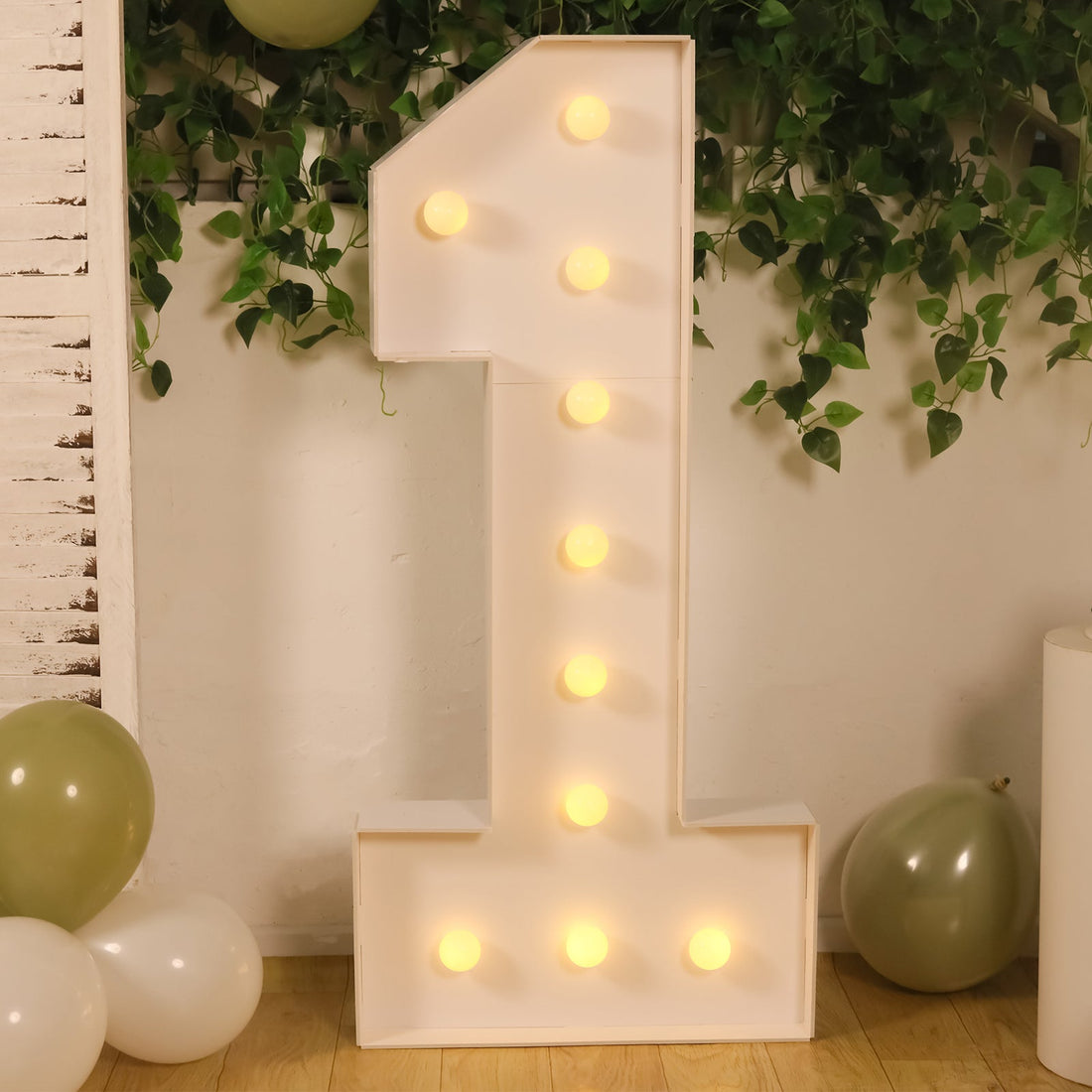 4ft White Marquee Light Up Number 1 Large Mosaic Balloon Frame Pre-Cut Foam Board 10 Warm White
