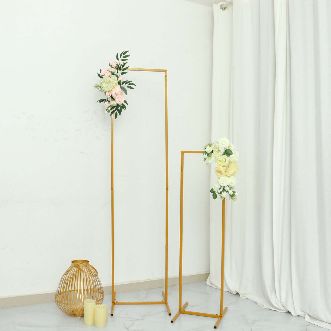 5.5 Feet Gold Metal Frame Slim Rectangular Floral Display Backdrop Stand