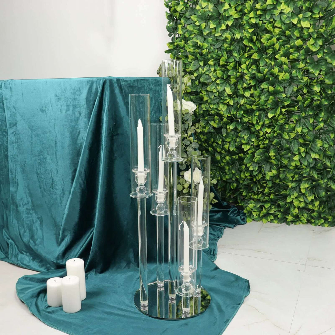 Clear 5 Arm Crystal Glass Candelabra 32 Inch Tall