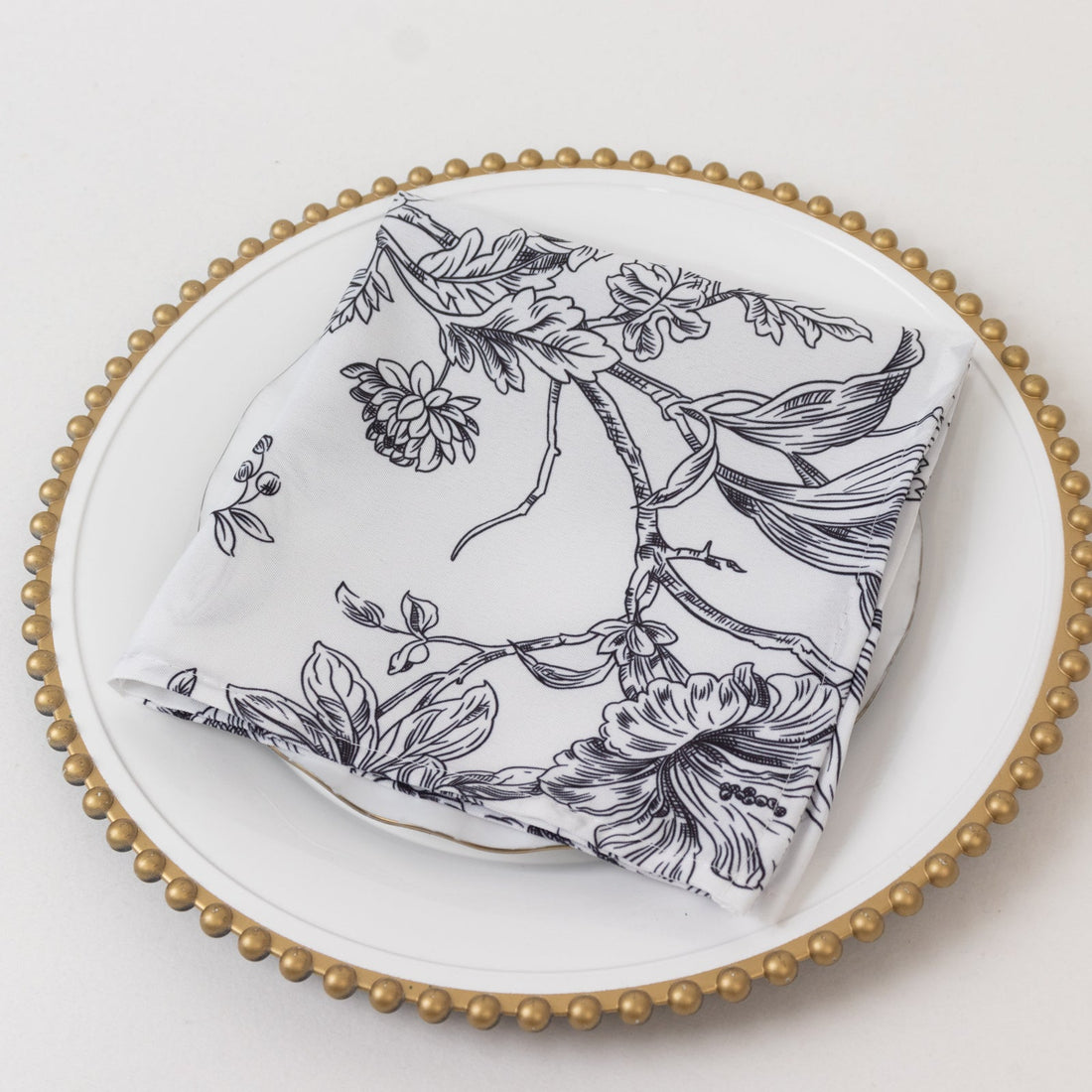 5-Pack French Toile Cloth Napkins – 17\"x17\" Black and White Reusable Polyester Table Napkins