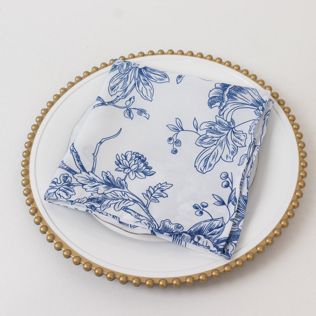 5-Pack French Toile Cloth Napkins – 17\"x17\" Blue and White Reusable Polyester Table Napkins