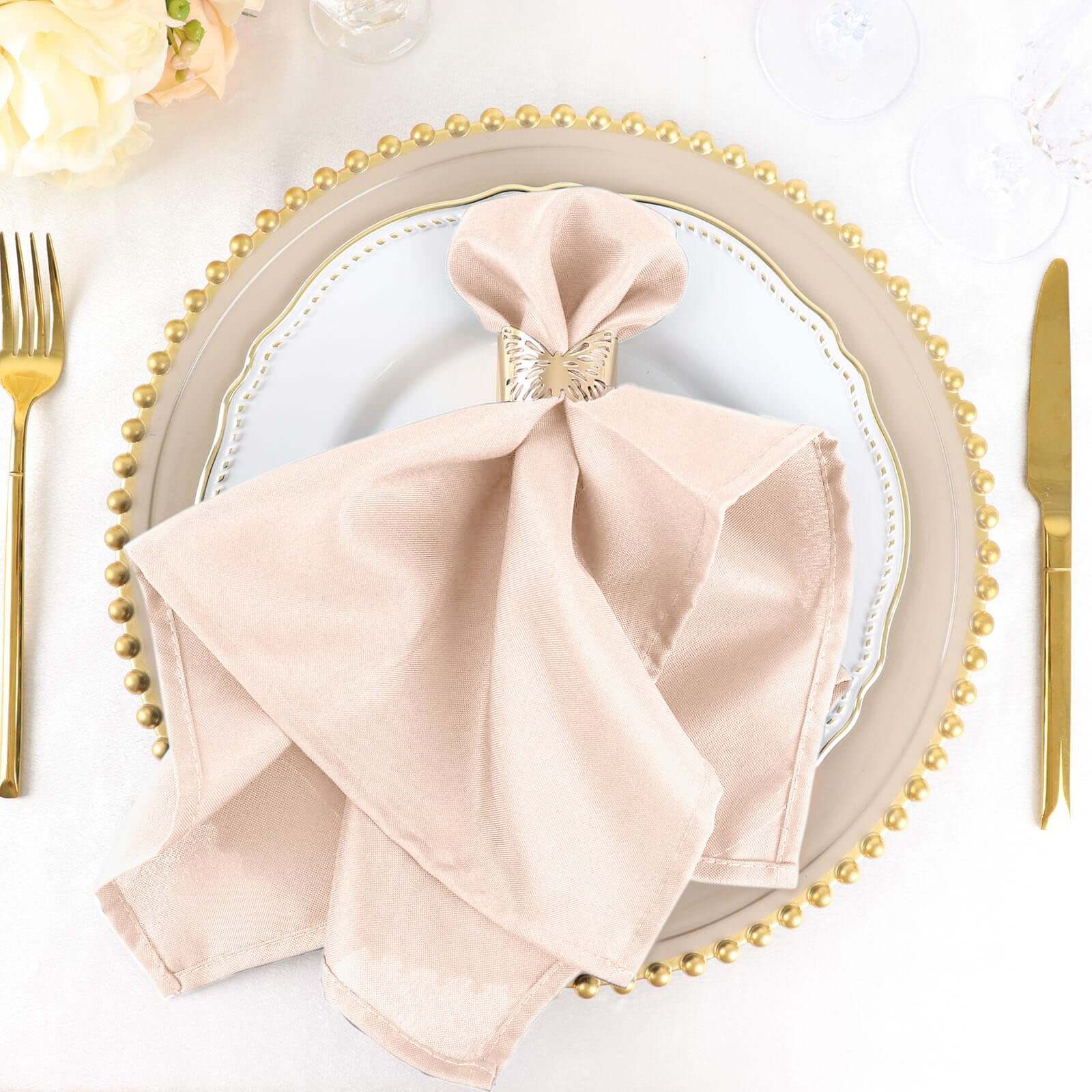 5 Pack Beige Seamless Cloth Dinner Napkins, Wrinkle Resistant Linen -  17x17