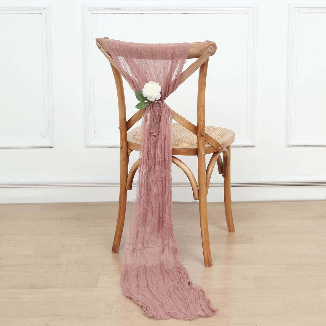 5 Pack | Dusty Rose Gauze Cheesecloth Boho Chair Sashes - 16inch x 88inch