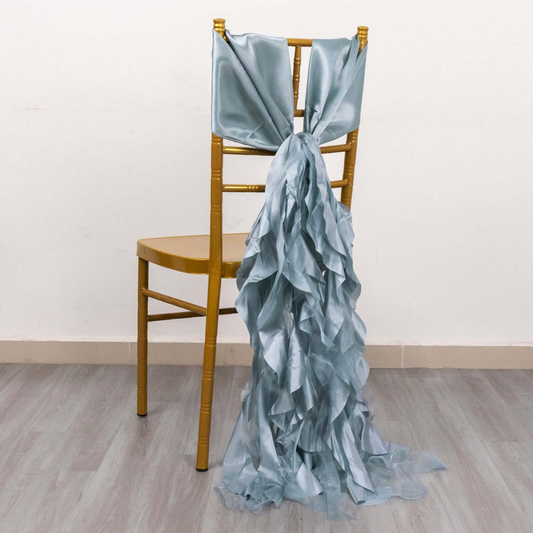 5 Pack Dusty Blue Curly Willow Chiffon Satin Chair Sashes