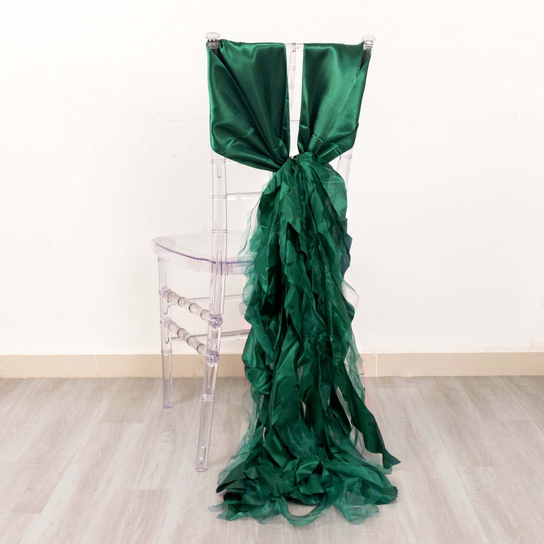 5 Pack Hunter Emerald Green Curly Willow Chiffon Satin Chair Sashes