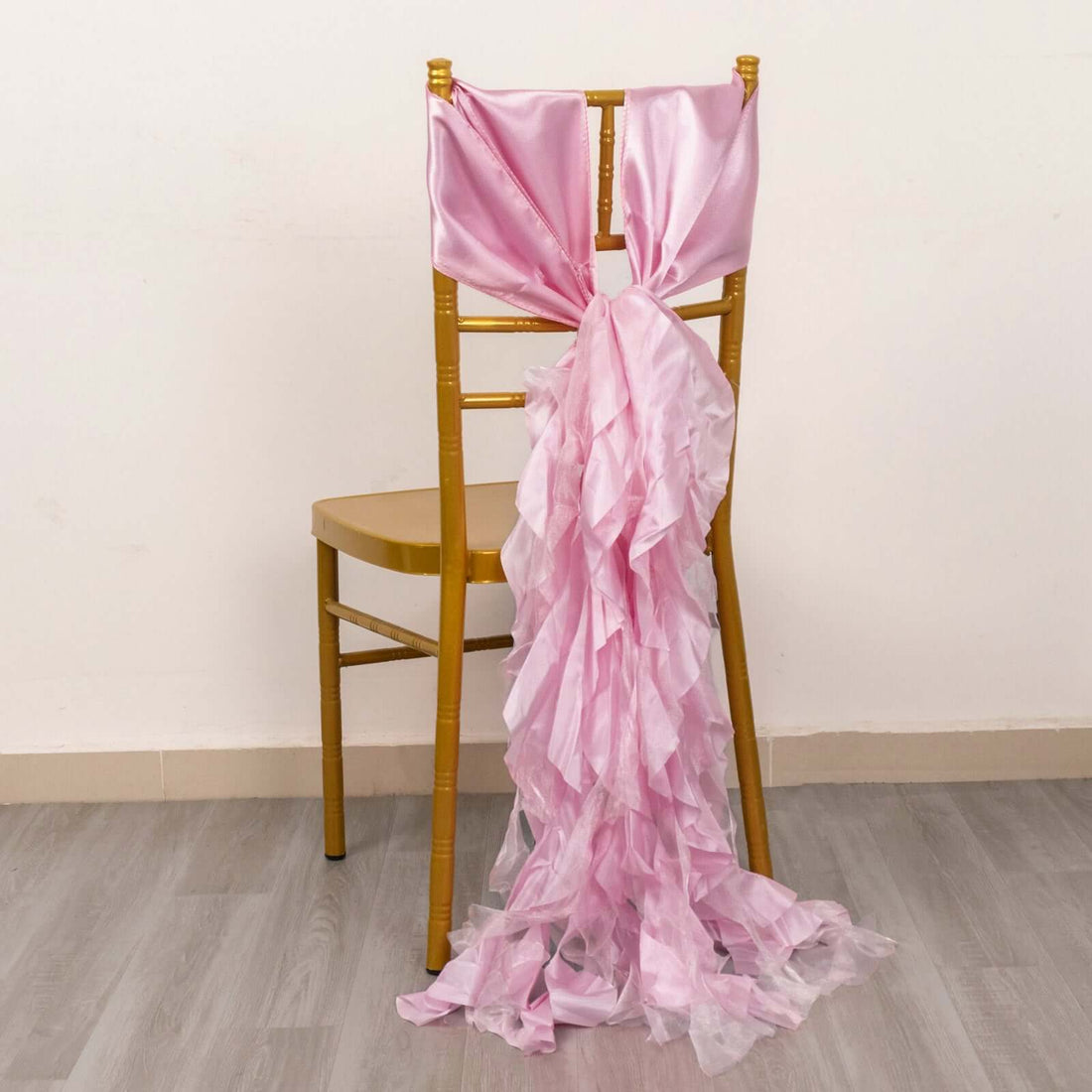 5 Pack Pink Curly Willow Chiffon Satin Chair Sashes