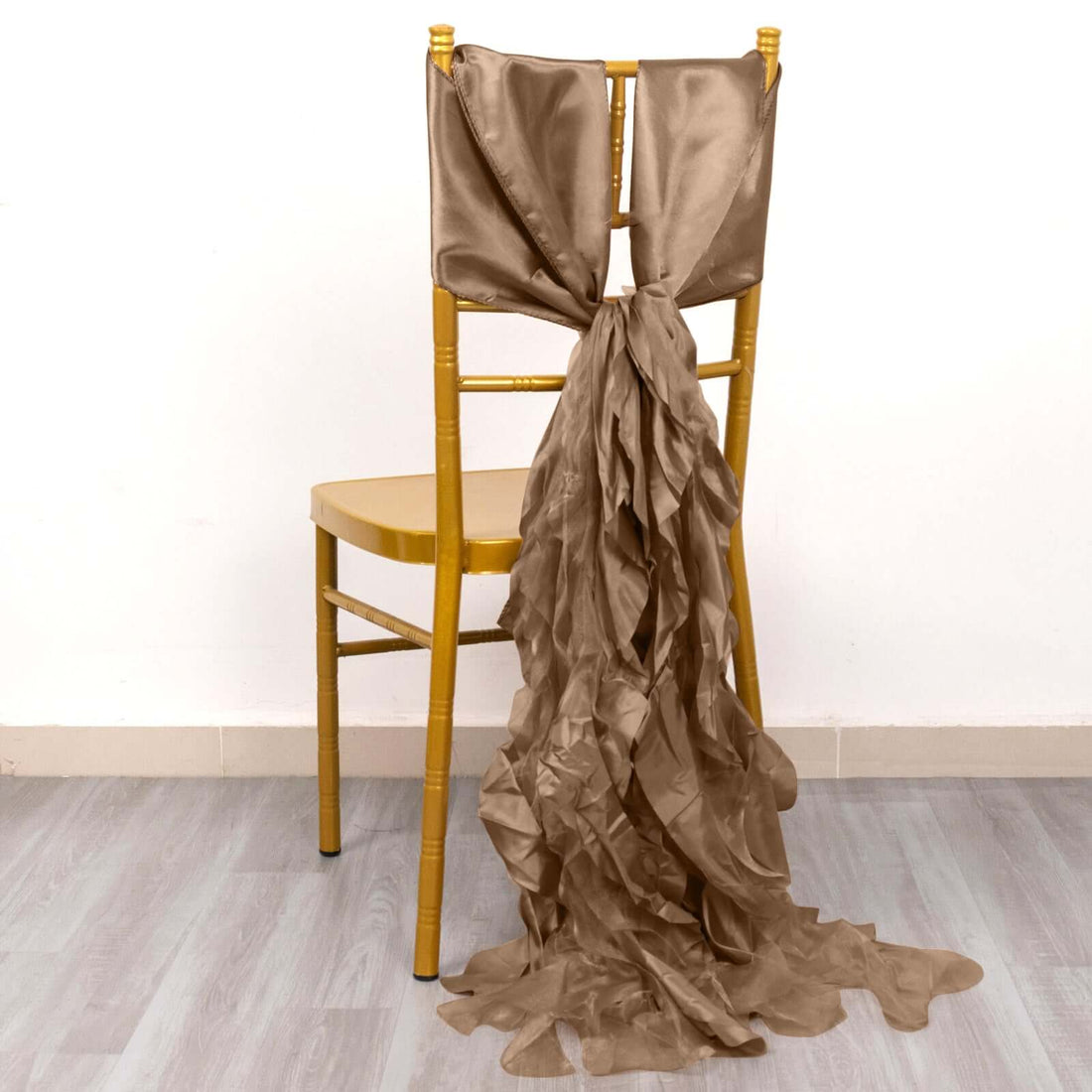 5 Pack Taupe Curly Willow Chiffon Satin Chair Sashes
