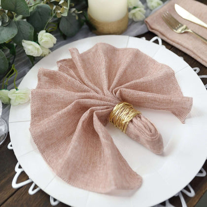 5 Pack Faux Jute Napkins 19"x19" Dusty Rose - Rustic Chic Faux Burlap Dinner Napkins