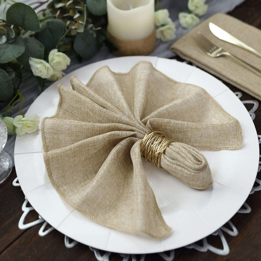 5 Pack Seamless 19 Inch Natural Boho Faux Jute Linen Dinner Napkins
