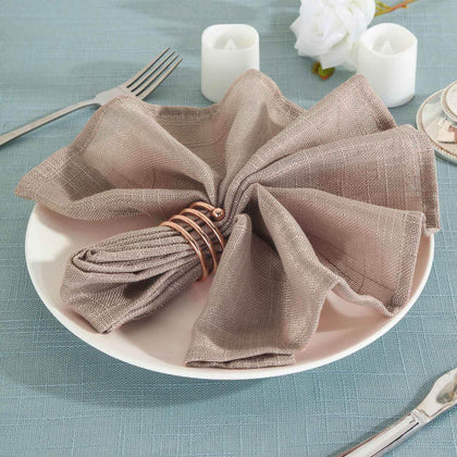 5 Pack Faux Linen Napkins 20"x20" Taupe - Slubby Textured & Wrinkle Resistant Dinner Napkins
