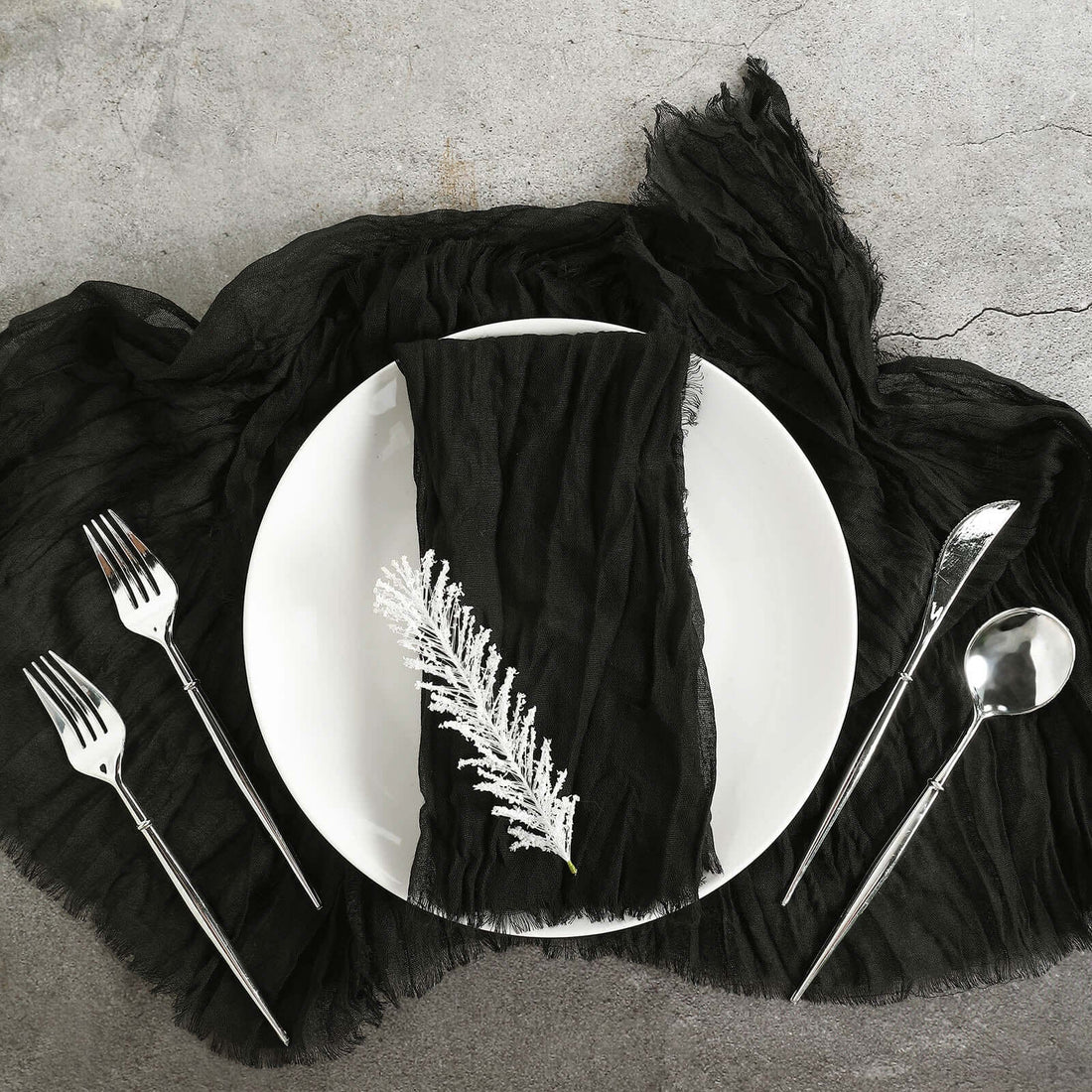 Five Black Cheesecloth Napkins In 24 Inch x 19 Inch