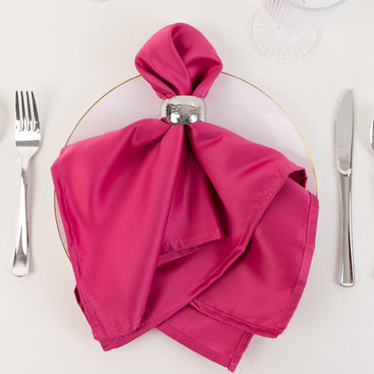 5 Pack Lamour Satin Napkins 20"x20" Fuchsia - Soft Matte Textured Dinner Napkins