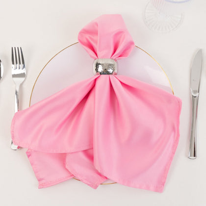 5 Pack Lamour Satin Napkins 20"x20" Pink - Soft Matte Textured Dinner Napkins