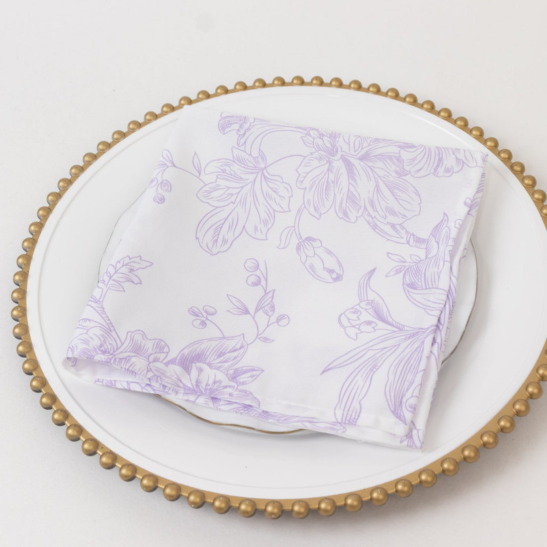 5-Pack French Toile Cloth Napkins – 17\"x17\" Lavender Lilac and White Reusable Polyester Table Napkin